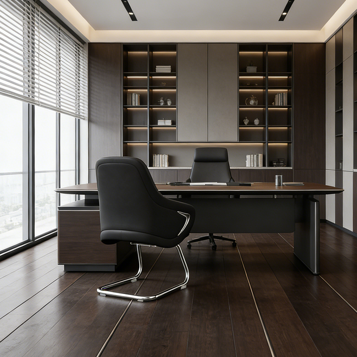 Modern Luxury Executive Conference Office Chair With Silicone Faux Leather - Polished Chrome Frame Desk Chair For Home Office