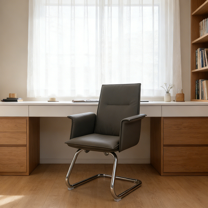 Modern Corporate Reception Desk Chair With Molded Wood Core - Luxury Executive Office Chair With Chrome Arch Frame For Home Office