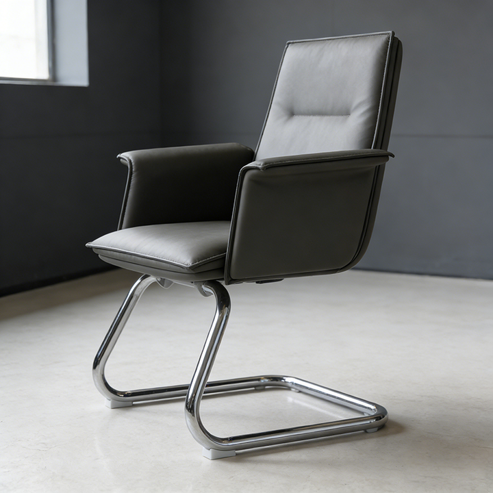 Modern Corporate Reception Desk Chair With Molded Wood Core - Luxury Executive Office Chair With Chrome Arch Frame For Home Office