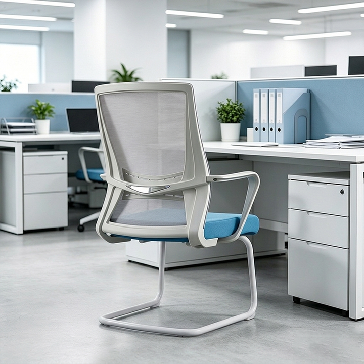 Modern High Back Executive Mesh Chair With Ergonomic Support - Blue Seat Cushion White Frame Desk Chair For Home Office