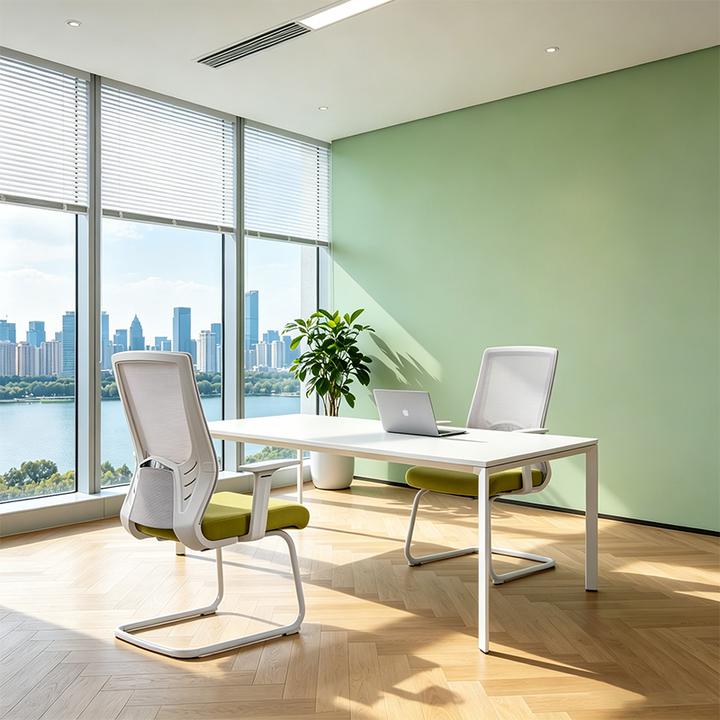 Moderner atmungsaktiver Executive-Bürostuhl aus Mesh mit weißem Freischwinger-Gestell - ergonomischer Schreibtischstuhl für das Homeoffice 