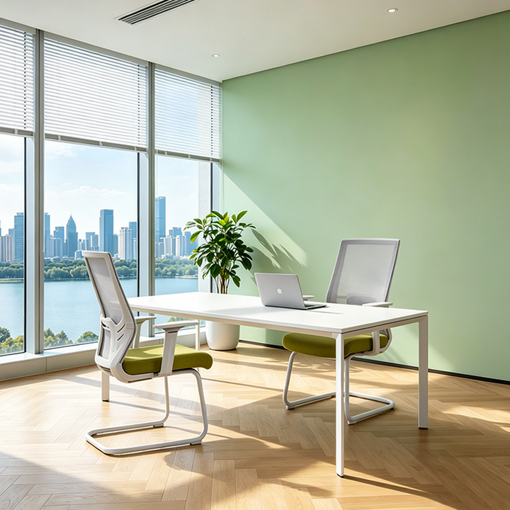 Moderner atmungsaktiver Executive-Bürostuhl aus Mesh mit weißem Freischwinger-Gestell - ergonomischer Schreibtischstuhl für das Homeoffice 