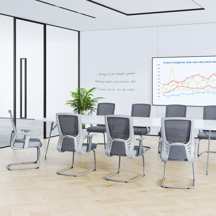 Modern Gray Ergonomic Mesh Conference Desk Chair - Gray Frame & Breathable Seat Office Chair For Home Office