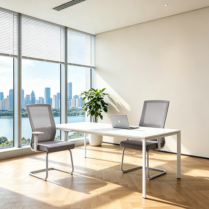 Modern Gray Ergonomic Mesh Conference Desk Chair - Gray Frame & Breathable Seat Office Chair For Home Office