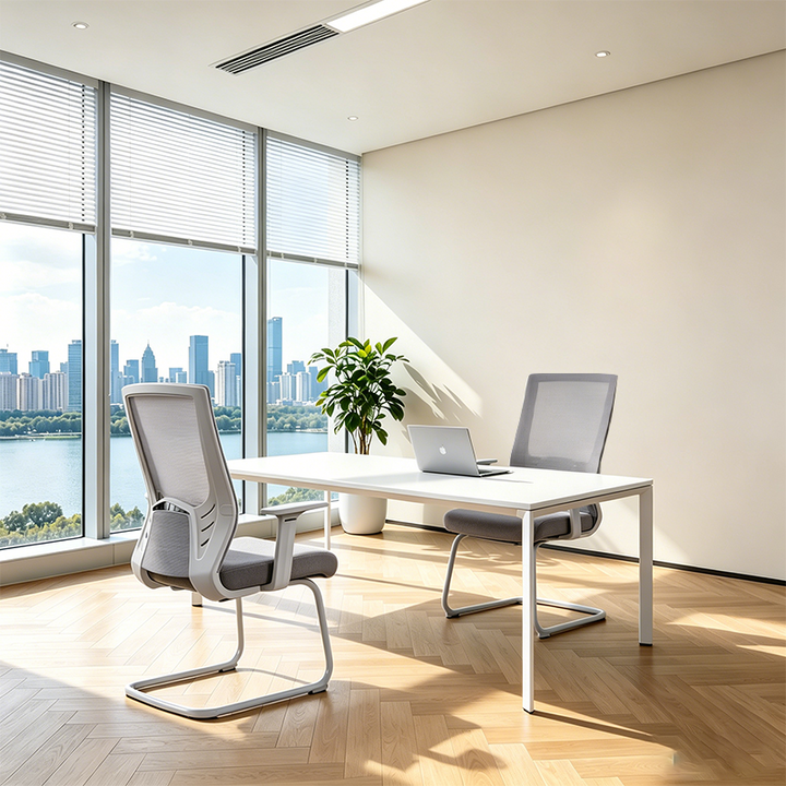 Modern Gray Ergonomic Mesh Conference Desk Chair - Gray Frame &amp; Breathable Seat Office Chair For Home Office
