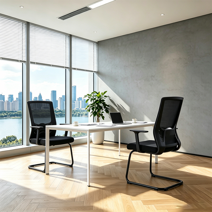 Modern Black Breathable Mesh Conference Desk Chair - Black Frame & Breathable Seat Office Chair For Home Office