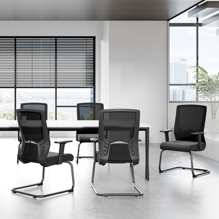 Modern Black Breathable Mesh Conference Desk Chair - Black Frame & Breathable Seat Office Chair For Home Office