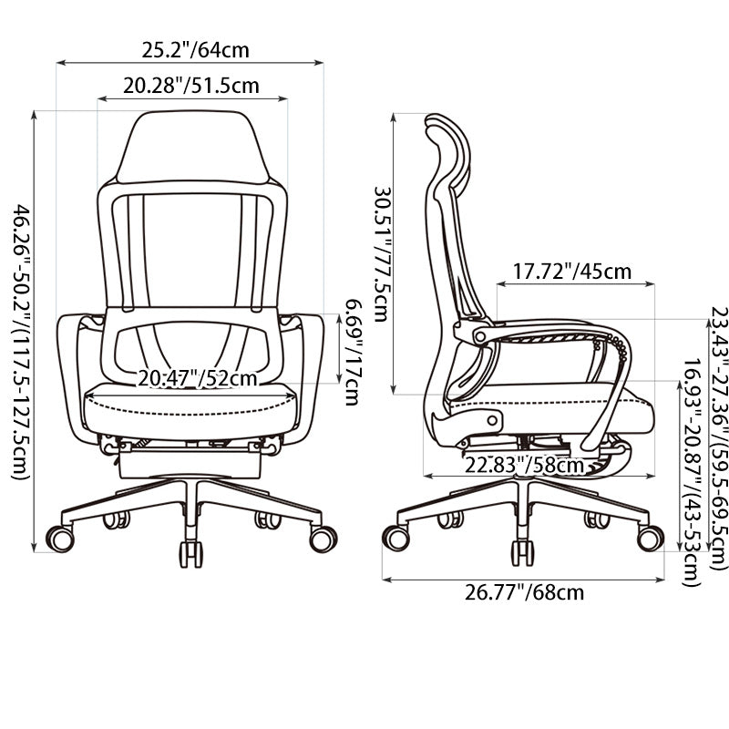 Moderner ergonomischer Executive-Bürostuhl mit Fußstütze – Schreibtischstuhl mit hoher Netzrückenlehne und 150°-Neigung fürs Homeoffice 