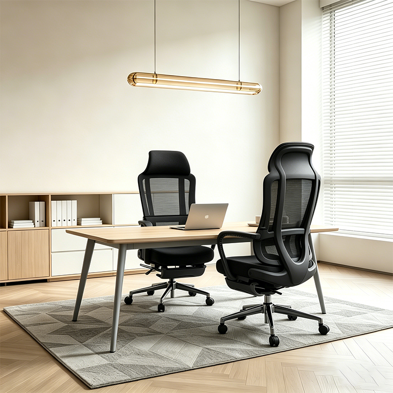 Moderner ergonomischer Executive-Bürostuhl mit Fußstütze – Schreibtischstuhl mit hoher Netzrückenlehne und 150°-Neigung fürs Homeoffice 