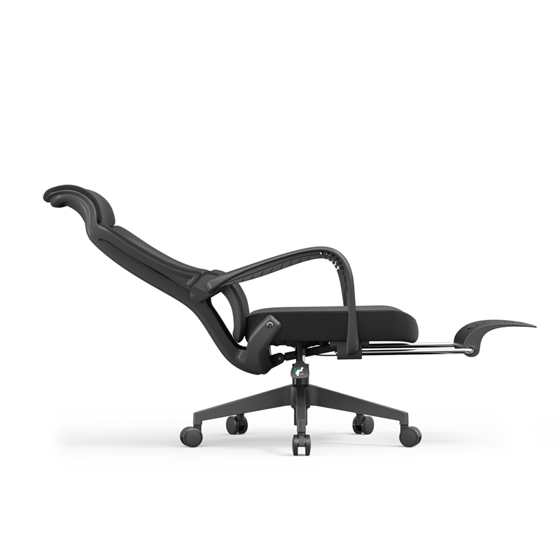 Moderner ergonomischer Executive-Bürostuhl mit Fußstütze – Schreibtischstuhl mit hoher Netzrückenlehne und 150°-Neigung fürs Homeoffice 