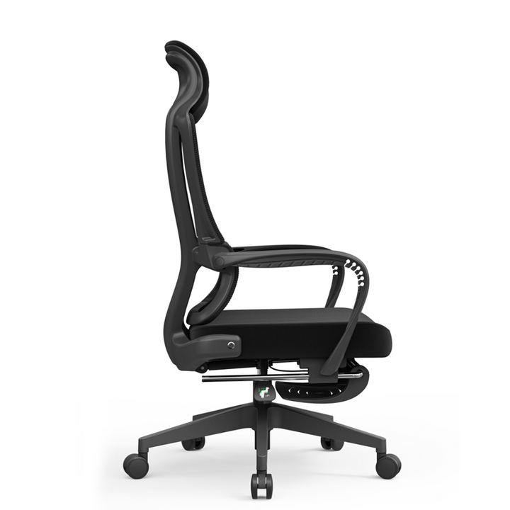 Moderner ergonomischer Executive-Bürostuhl mit Fußstütze – Schreibtischstuhl mit hoher Netzrückenlehne und 150°-Neigung fürs Homeoffice 
