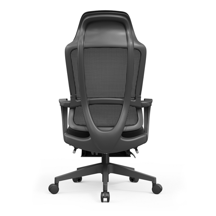Moderner ergonomischer Executive-Bürostuhl mit Fußstütze – Schreibtischstuhl mit hoher Netzrückenlehne und 150°-Neigung fürs Homeoffice 
