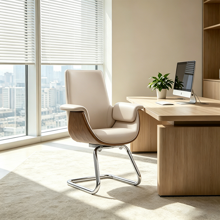 Modern Luxury Ergonomic Office Visitor Chair - Faux Leather Desk Chair With Chrome Cantilever Frame For Home Office