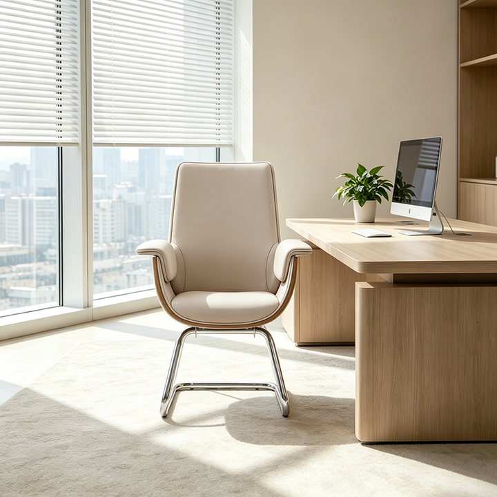 Modern Luxury Ergonomic Office Visitor Chair - Faux Leather Desk Chair With Chrome Cantilever Frame For Home Office