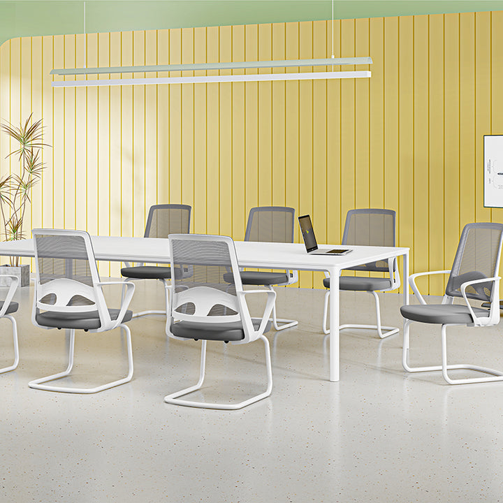 Modern White Mesh Office Chair With Cantilever Steel Frame - Minimalist Ergonomic Support Desk Chair For Home Office