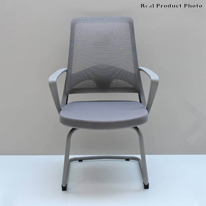 Moderner ergonomischer grauer Büro-Besucherstuhl aus Mesh - langlebiges Freischwingergestell aus Stahl, atmungsaktiver Sitz-Schreibtischstuhl fürs Homeoffice 