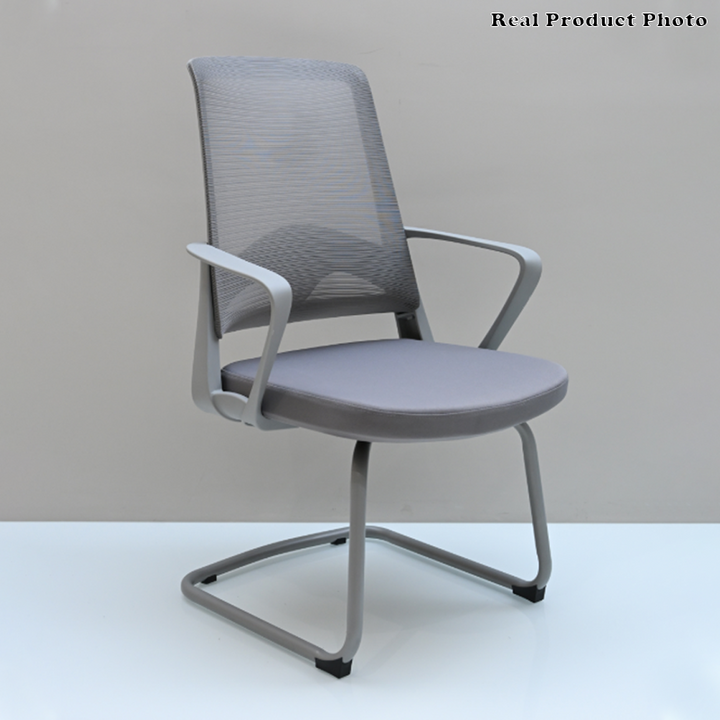 Moderner ergonomischer grauer Büro-Besucherstuhl aus Mesh - langlebiges Freischwingergestell aus Stahl, atmungsaktiver Sitz-Schreibtischstuhl fürs Homeoffice 