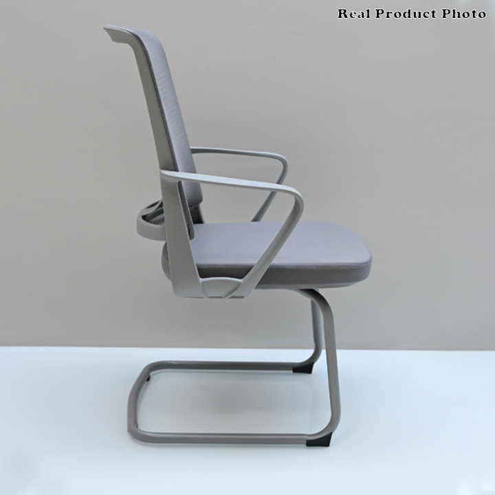 Moderner ergonomischer grauer Büro-Besucherstuhl aus Mesh - langlebiges Freischwingergestell aus Stahl, atmungsaktiver Sitz-Schreibtischstuhl fürs Homeoffice 