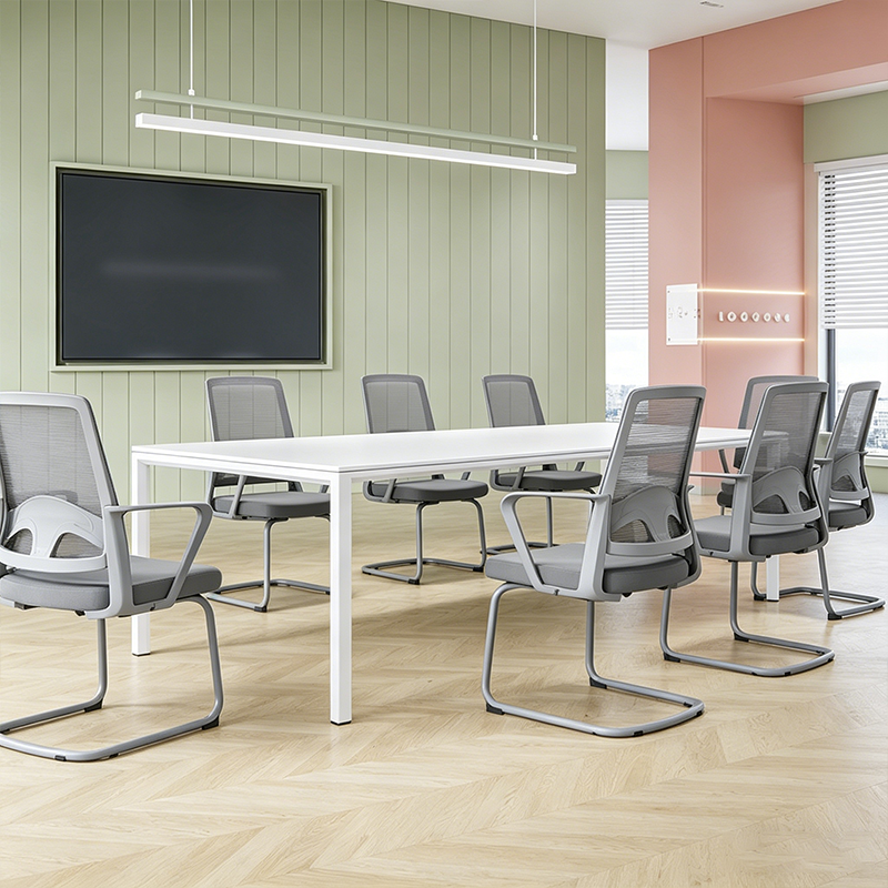 Moderner ergonomischer grauer Büro-Besucherstuhl aus Mesh - langlebiges Freischwingergestell aus Stahl, atmungsaktiver Sitz-Schreibtischstuhl fürs Homeoffice 