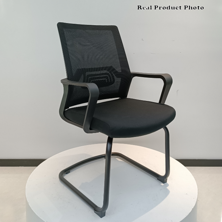 Modern Stylish Black Mesh Office Chair With Integrated Armrest - PP Lumbar Support &amp; Steel Cantilever Desk Chair For Home Office