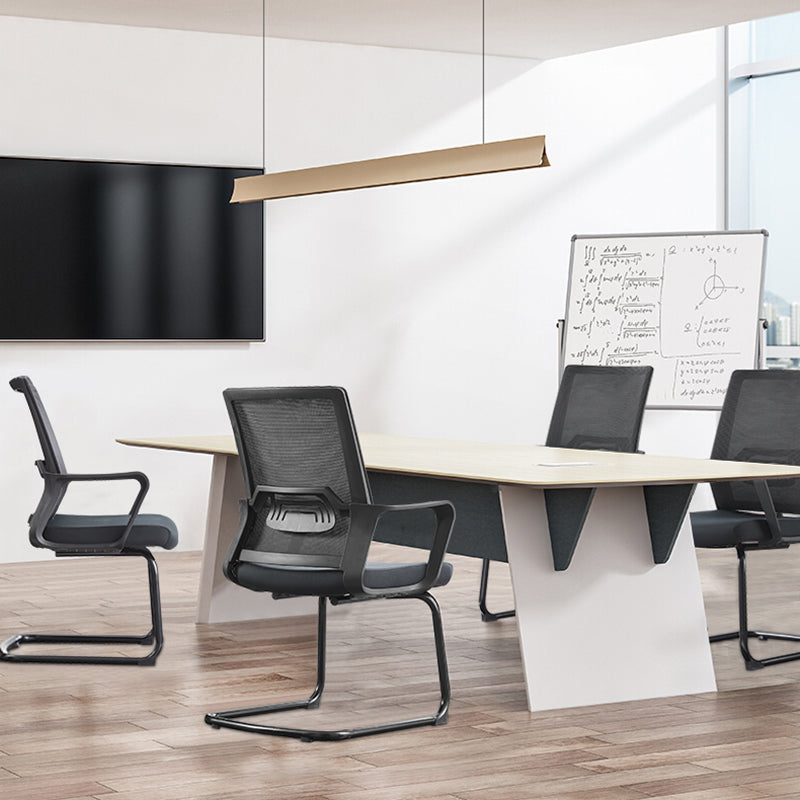 Modern Stylish Black Mesh Office Chair With Integrated Armrest - PP Lumbar Support &amp; Steel Cantilever Desk Chair For Home Office