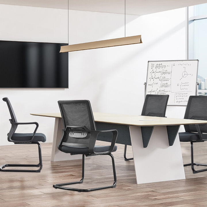 Modern Stylish Black Mesh Office Chair With Integrated Armrest - PP Lumbar Support & Steel Cantilever Desk Chair For Home Office
