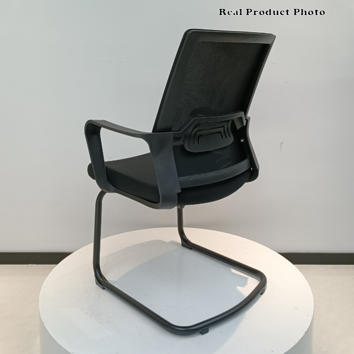 Modern Stylish Black Mesh Office Chair With Integrated Armrest - PP Lumbar Support &amp; Steel Cantilever Desk Chair For Home Office