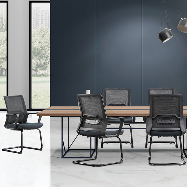 Modern Stylish Black Mesh Office Chair With Integrated Armrest - PP Lumbar Support & Steel Cantilever Desk Chair For Home Office