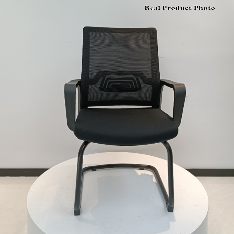 Modern Stylish Black Mesh Office Chair With Integrated Armrest - PP Lumbar Support &amp; Steel Cantilever Desk Chair For Home Office