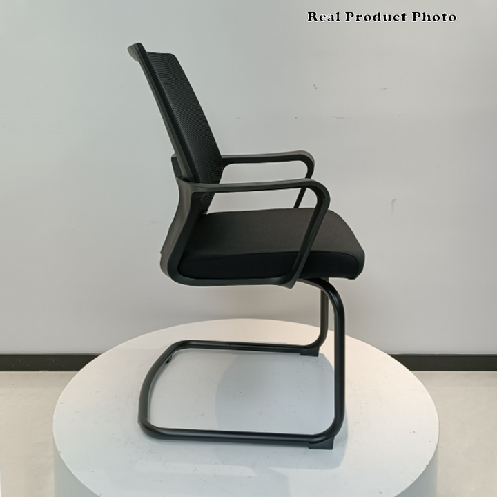 Modern Stylish Black Mesh Office Chair With Integrated Armrest - PP Lumbar Support &amp; Steel Cantilever Desk Chair For Home Office