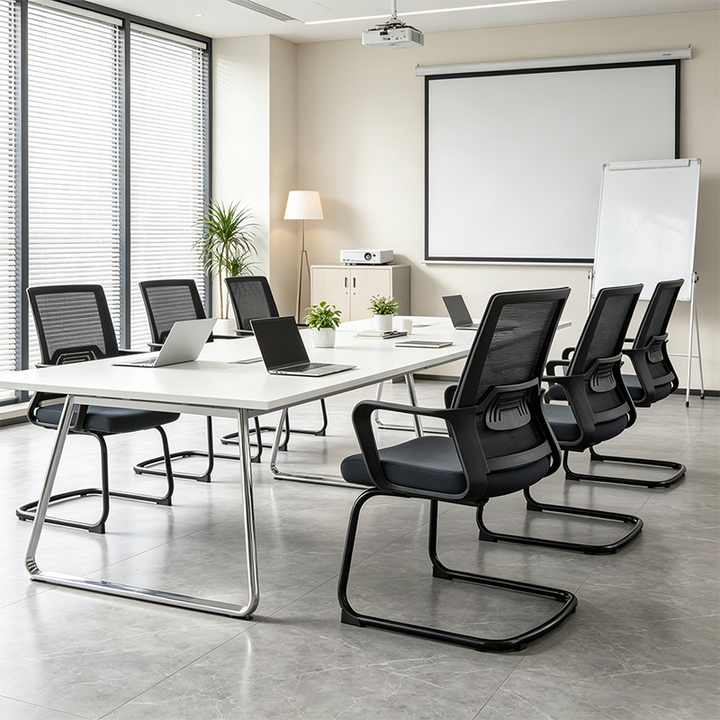 Modern Stylish Black Mesh Office Chair With Integrated Armrest - PP Lumbar Support & Steel Cantilever Desk Chair For Home Office