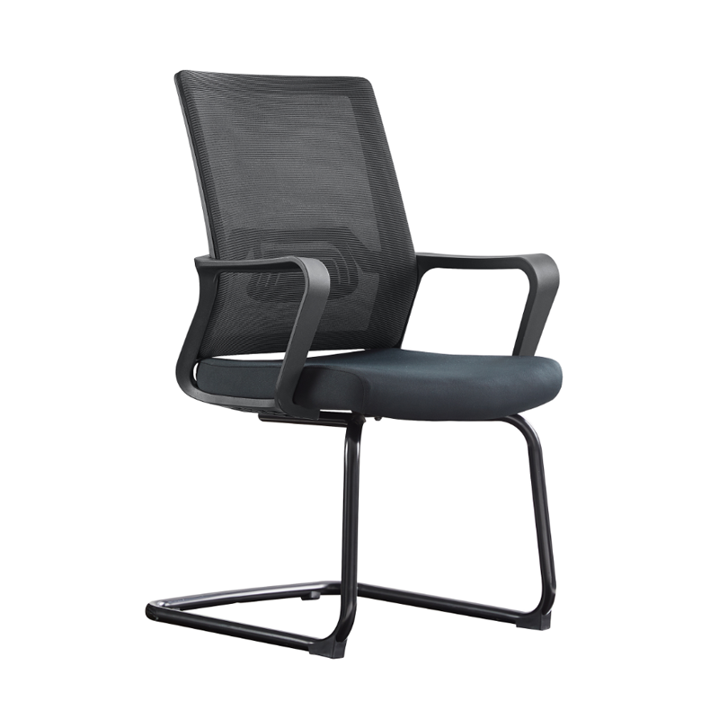 Modern Stylish Black Mesh Office Chair With Integrated Armrest - PP Lumbar Support &amp; Steel Cantilever Desk Chair For Home Office