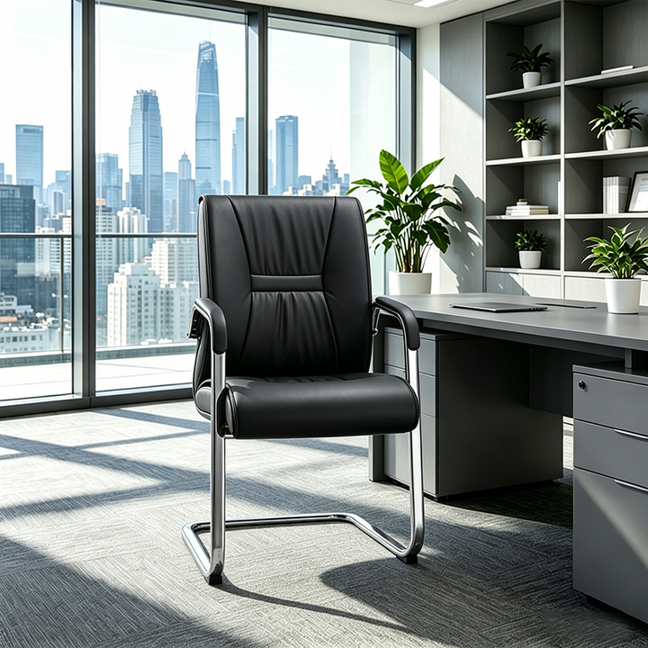 Modern Minimalist Black Faux Leather Office Chair - Ergonomic High Density Cushion Desk Chair For Home Office