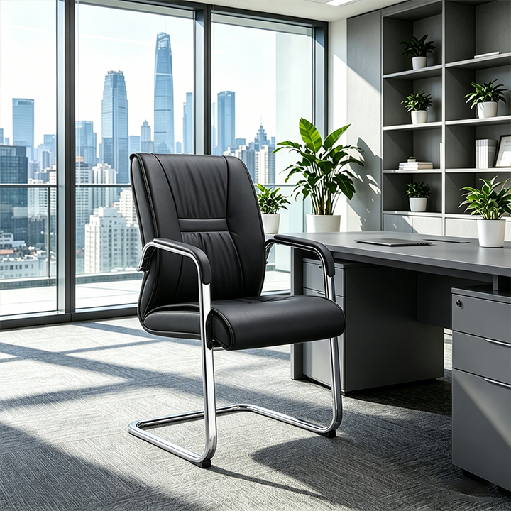 Modern Minimalist Black Faux Leather Office Chair - Ergonomic High Density Cushion Desk Chair For Home Office