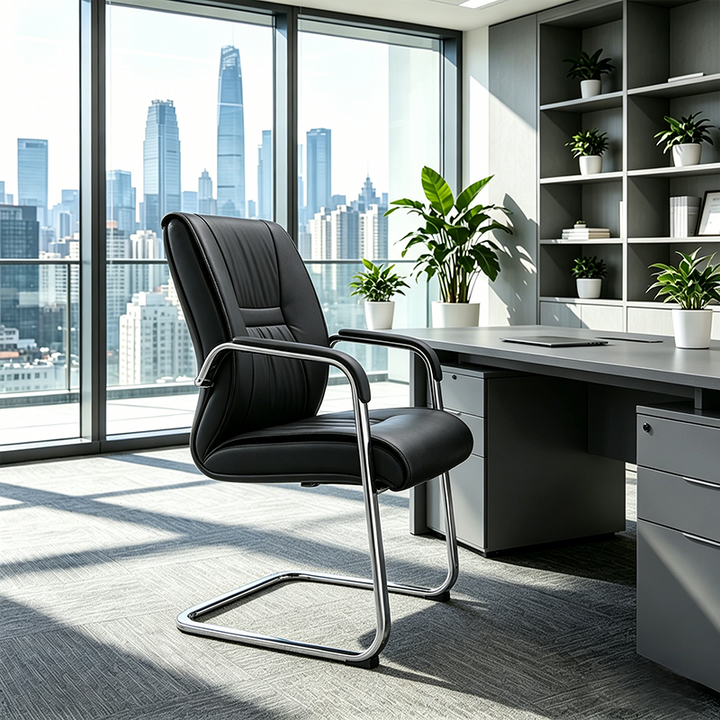 Modern Minimalist Black Faux Leather Office Chair - Ergonomic High Density Cushion Desk Chair For Home Office