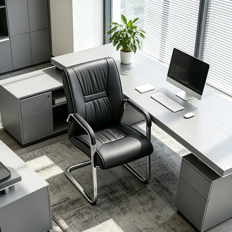 Moderner minimalistischer Bürostuhl aus schwarzem Kunstleder – ergonomischer Schreibtischstuhl mit hochdichtem Polster für das Homeoffice 