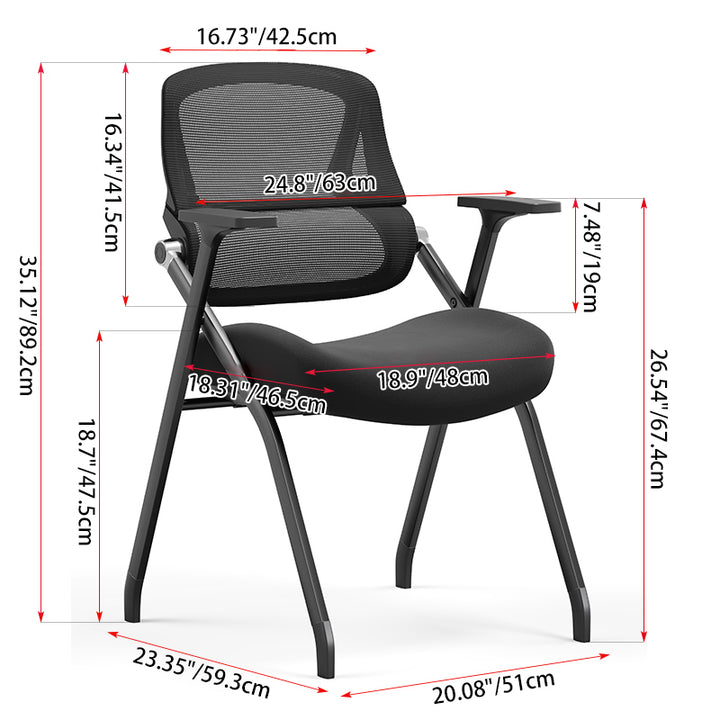 Modern Folding Training Chair With Mesh Back & Flip-Up Seat - Space Saving Desk Chair For Home Office