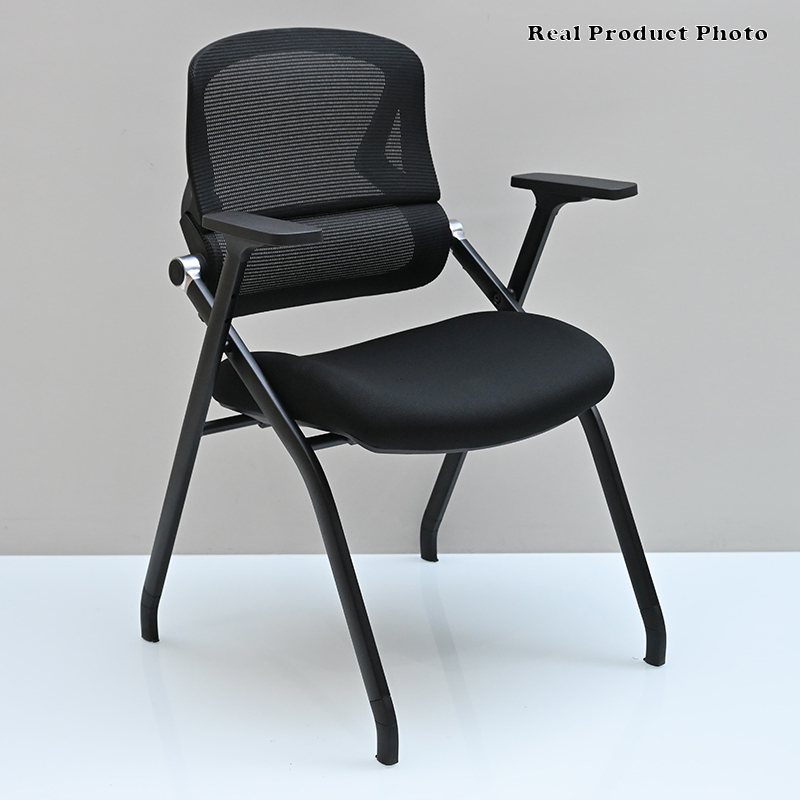 Modern Folding Training Chair With Mesh Back &amp; Flip-Up Seat - Space Saving Desk Chair For Home Office