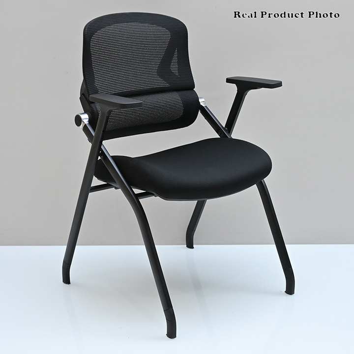 Modern Folding Training Chair With Mesh Back &amp; Flip-Up Seat - Space Saving Desk Chair For Home Office