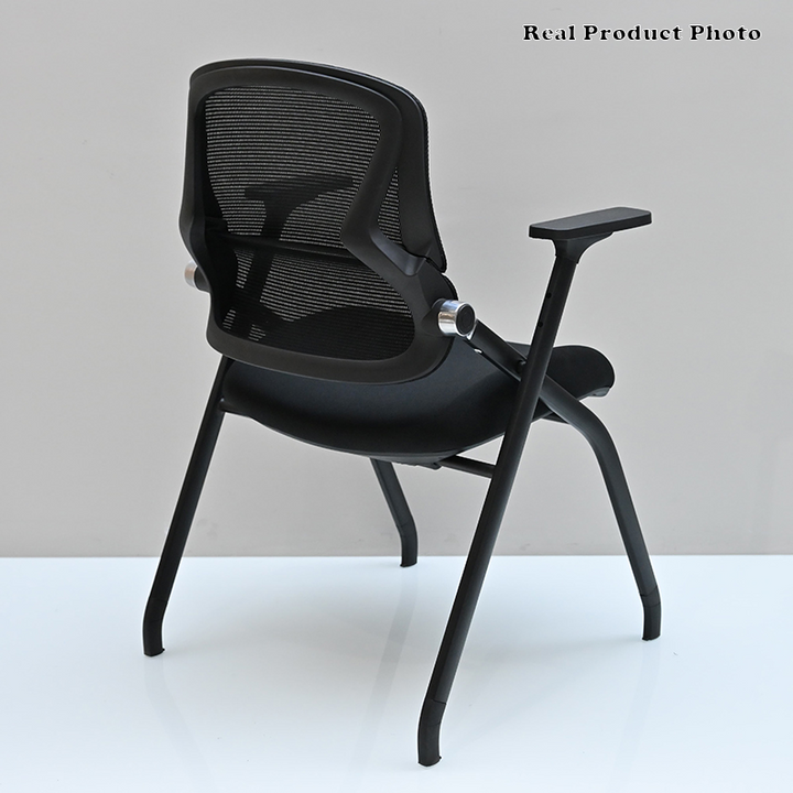 Modern Folding Training Chair With Mesh Back &amp; Flip-Up Seat - Space Saving Desk Chair For Home Office
