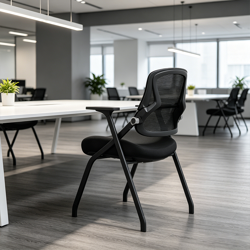 Modern Folding Training Chair With Mesh Back &amp; Flip-Up Seat - Space Saving Desk Chair For Home Office