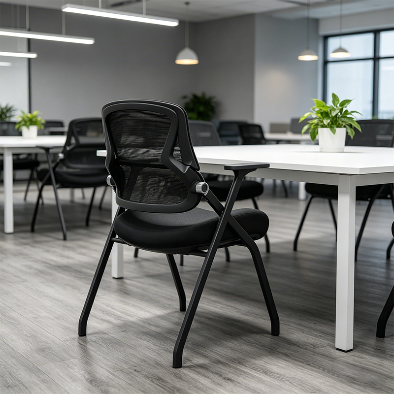 Modern Folding Training Chair With Mesh Back &amp; Flip-Up Seat - Space Saving Desk Chair For Home Office