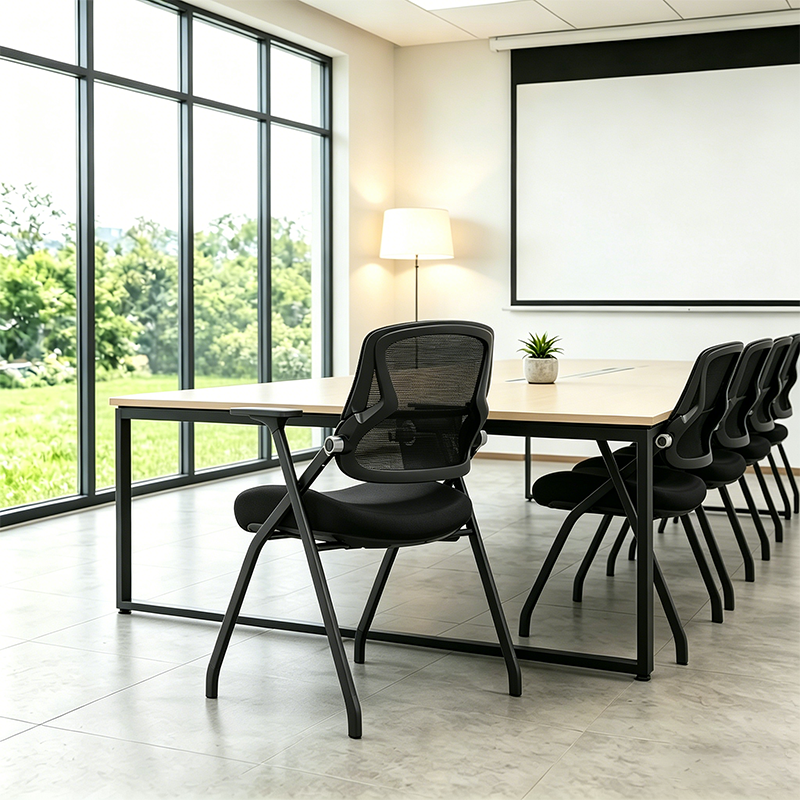 Moderner Schulungsstuhl aus Mesh mit klappbarem Sitz &amp; Schreibarm - Multifunktionaler Konferenzstuhl mit Schreibplatte fürs Homeoffice 