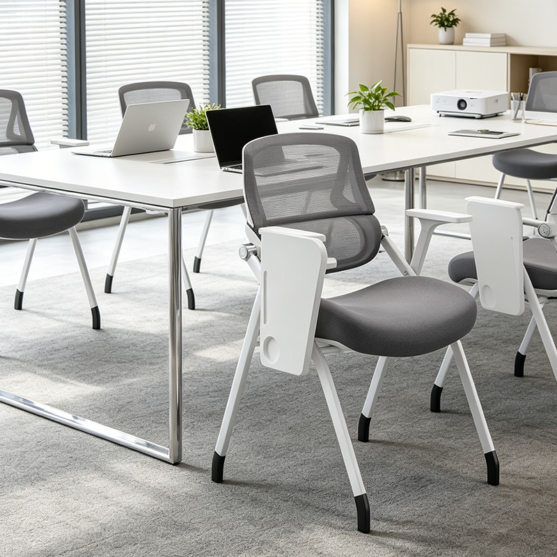 Moderner Büro-Konferenzstuhl mit Schreibplatte – platzsparender klappbarer Schulungsstuhl mit Tisch für das Homeoffice 