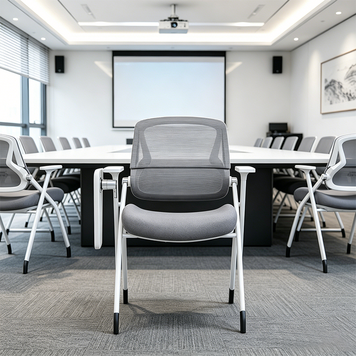 Moderner Büro-Konferenzstuhl mit Schreibplatte – platzsparender klappbarer Schulungsstuhl mit Tisch für das Homeoffice 
