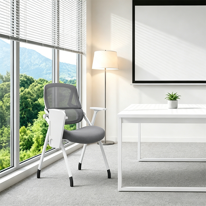 Moderner Büro-Konferenzstuhl mit Schreibplatte – platzsparender klappbarer Schulungsstuhl mit Tisch für das Homeoffice 
