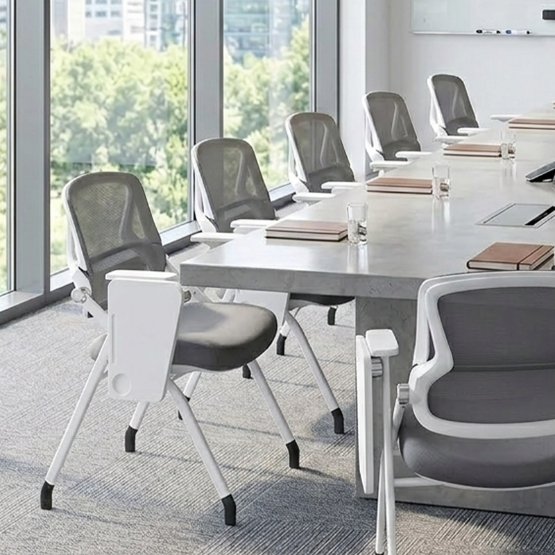 Moderner Büro-Konferenzstuhl mit Schreibplatte – platzsparender klappbarer Schulungsstuhl mit Tisch für das Homeoffice 