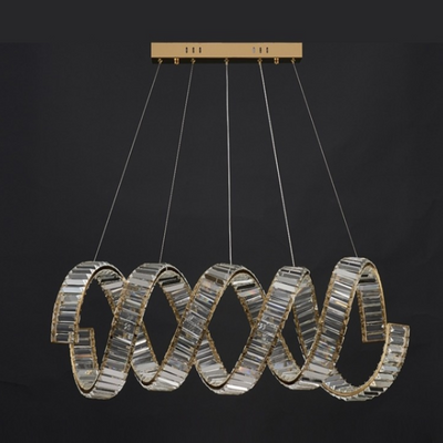 Modern Luxury Stainless Steel Crystal Double Loop Wave LED Chandelier For Dining Room