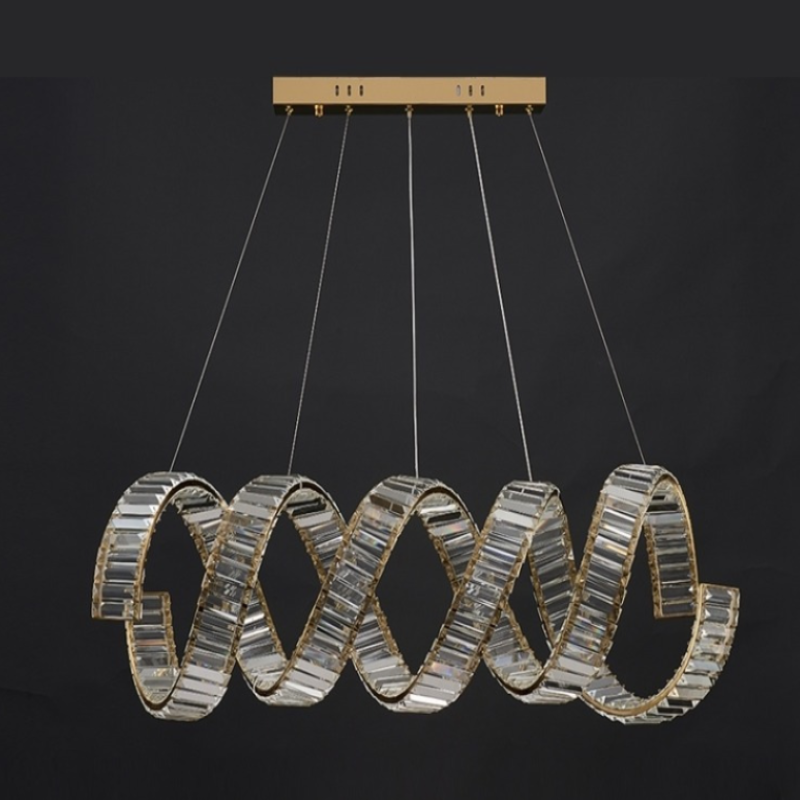 Modern Luxury Stainless Steel Crystal Double Loop Wave LED Chandelier For Dining Room