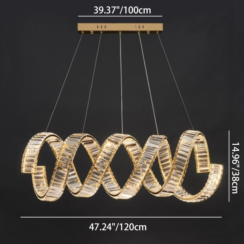 Modern Luxury Stainless Steel Crystal Double Loop Wave LED Chandelier For Dining Room